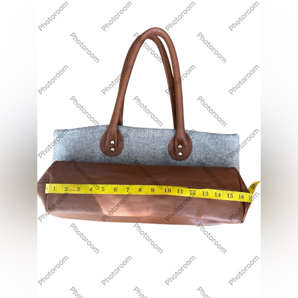 Handmade Wool & Linen Mercantile Artisan Leather Strap large Purse Tote - Picture 11 of 17